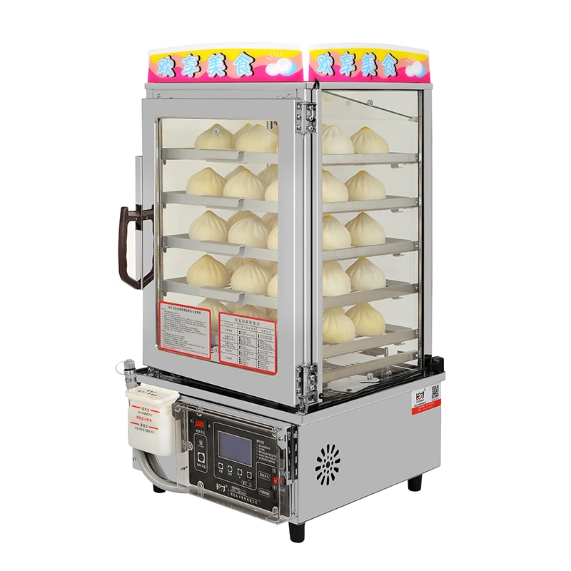 Stainless Steel With Tempered Glass Bun Steamer Electrical Cooking steamer Steam Bun Heating Machine Steamed Fast Food Cabinet