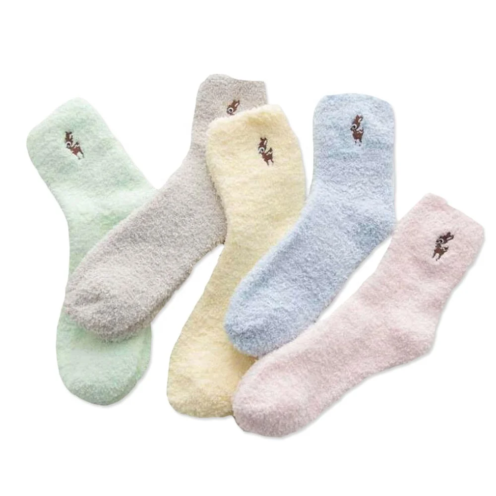 
Wholesale customized socks Woman kids winter fashion Coral fleece cartoon animal lovely floor cushion towel sock 