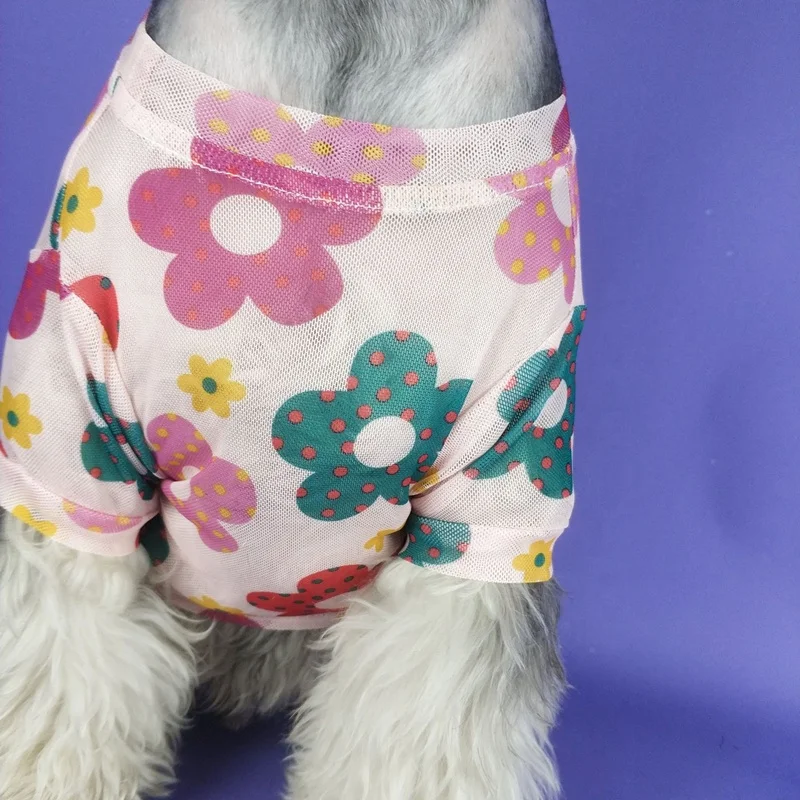 
MIGU Durable Small dog mesh breathable pet outfit T-shirt small flowers dog tee shirt 