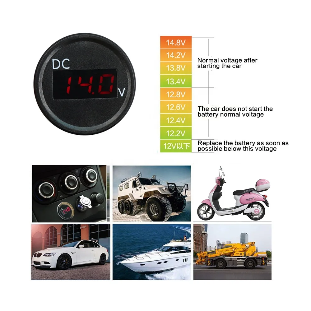  Amomd IP67 DC 24V Waterproof Digital Voltmeter Led Mini Thin Marine Auto Voltage