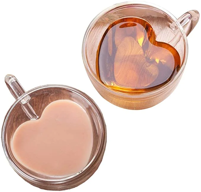 180 ml 240 ml Creative  Clear Glasses Love Gift Tea Beer Coffee Double Wall Cup Transparent Heart Shaped Glass Mug
