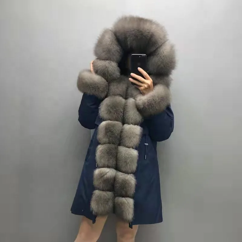 Популярная стильная женская парка с отделкой из лисьего меха, зимняя меховая парка, женское популярное меховое пальто