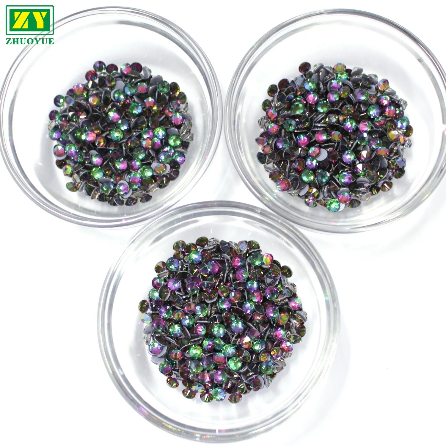 Wholesale high quality hot fix multiple colors and sizes 16 facets crystal rhinestones for nail art shoes garment bags accessory