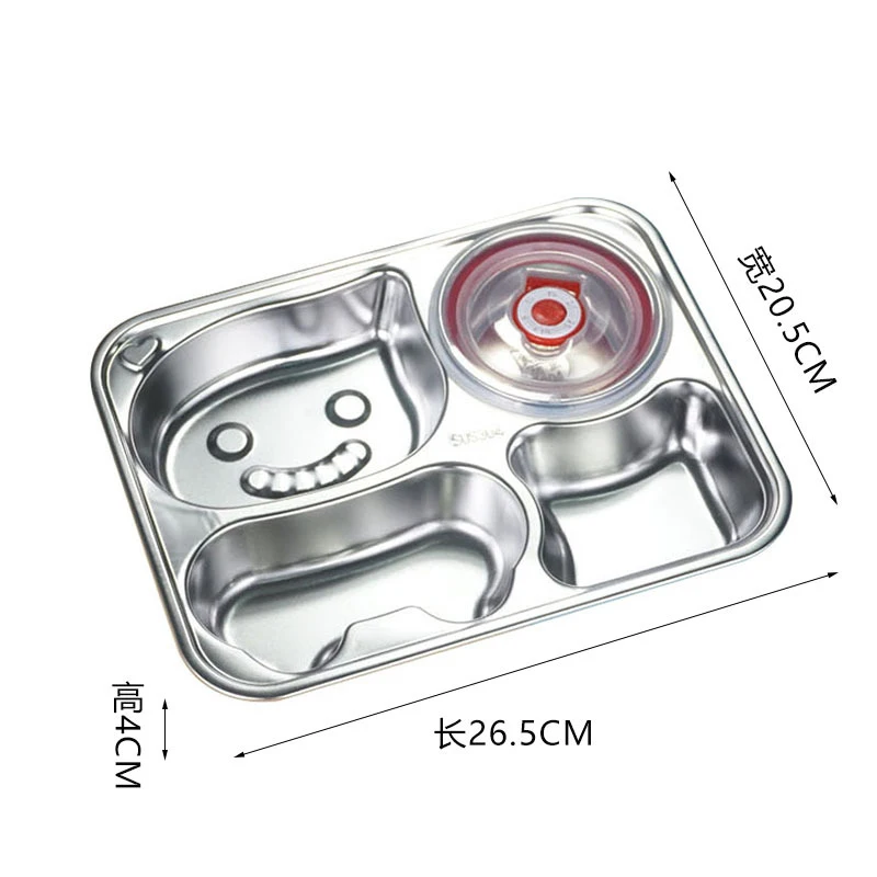 Free Laser Logo 304 Stainless Steel Cartoon Divided Dinner Plate Various Shapes Student School Lunch Divided Food Dinner Tray