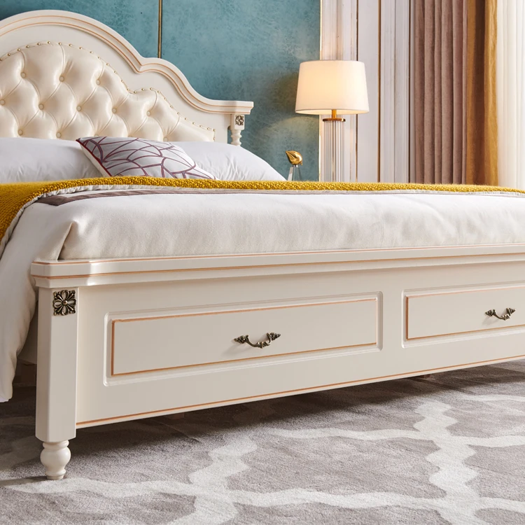 modern european solid wood bed Fashion Carved 1.8 m bed french bedroom furniture