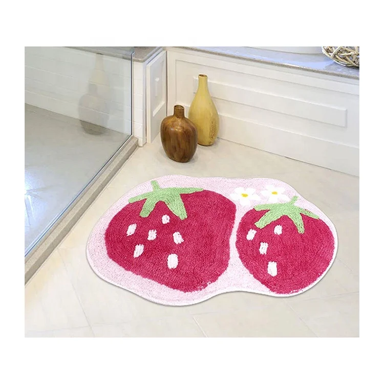 2023 hot sale customize shape strawberry design printed carpet area shaggy bedside kids bedroom living room  rug carpets