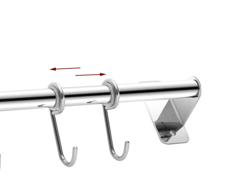 Kitchen accessories Stainless steel wall mounted kitchen rail with 8 hooks metal hook bathroom kitchen storage hook rack