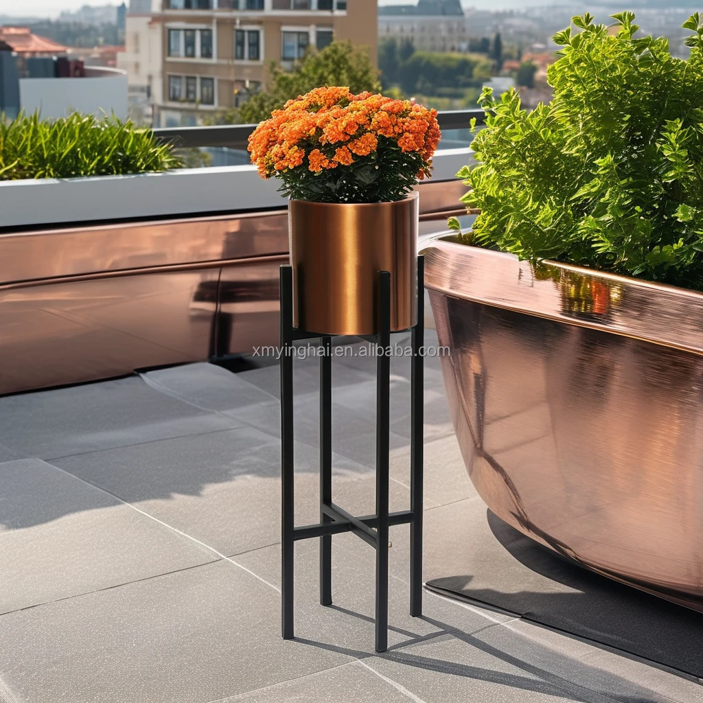 Modern Indoor And Outdoor Decoration large brushed silver flower pot stainless steel planter