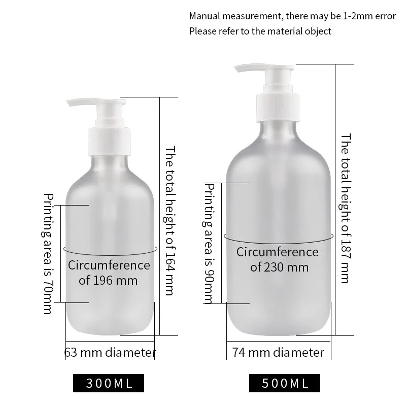 300ml 500ml Clear frosted and clear grey shower gel bottle plastic conditioner shampoo
