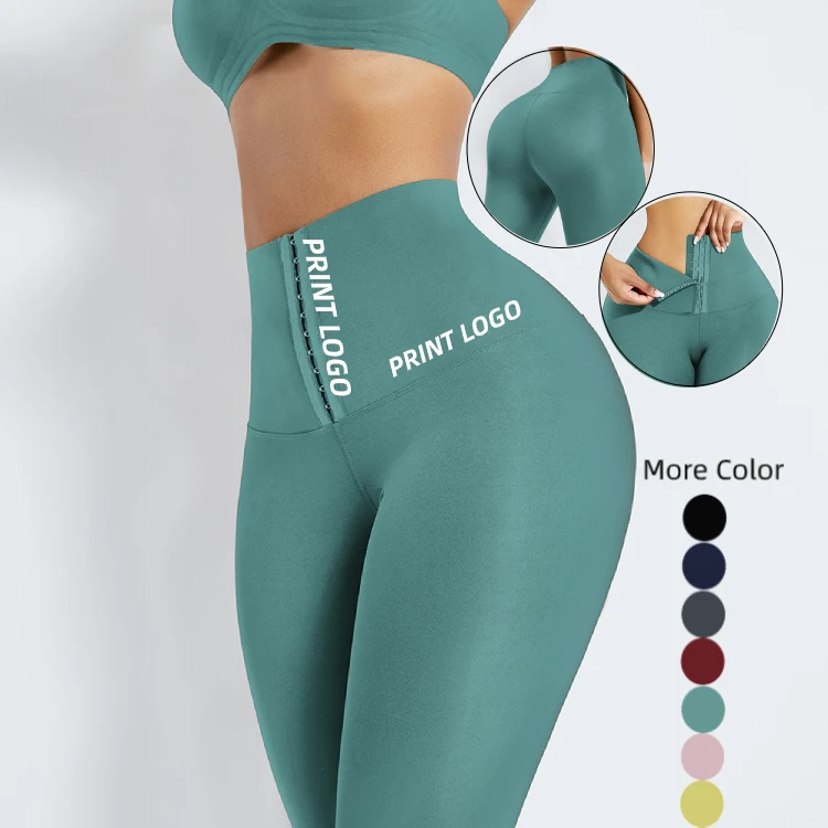 HEXIN Breathable Hooks Waist Trainer Leggings High Waist Yoga Pants Gym Leggings Corset Yoga Pants