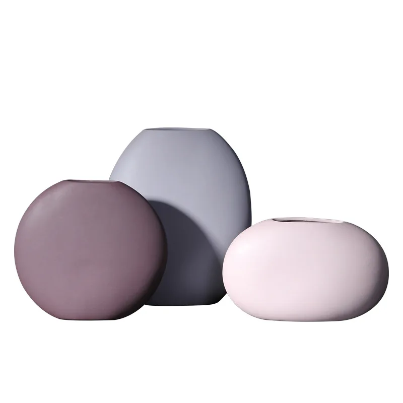 Chinese Factory Sellers Simple Style Purple Red Color on Glazed Smooth Surface Stone Ceramic Vase