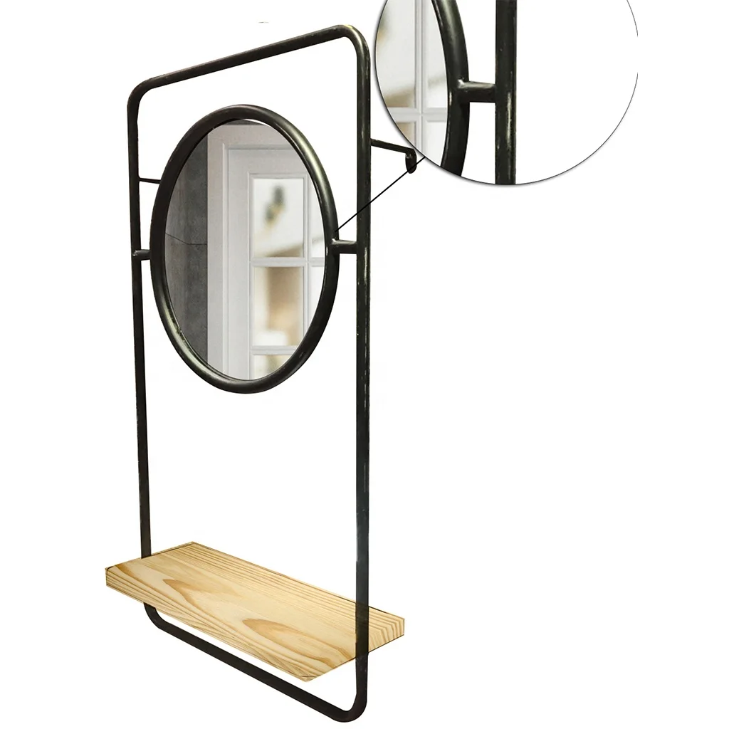New design metal +wood hanging mirror