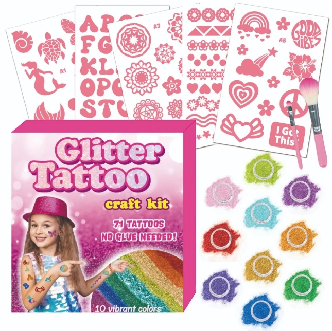 Временные блестящие татуировки для детей, 10 блестящих цветов, пудра для взрослых и детей, набор для художественного блеска, праздничные подарки для девочек и мальчиков