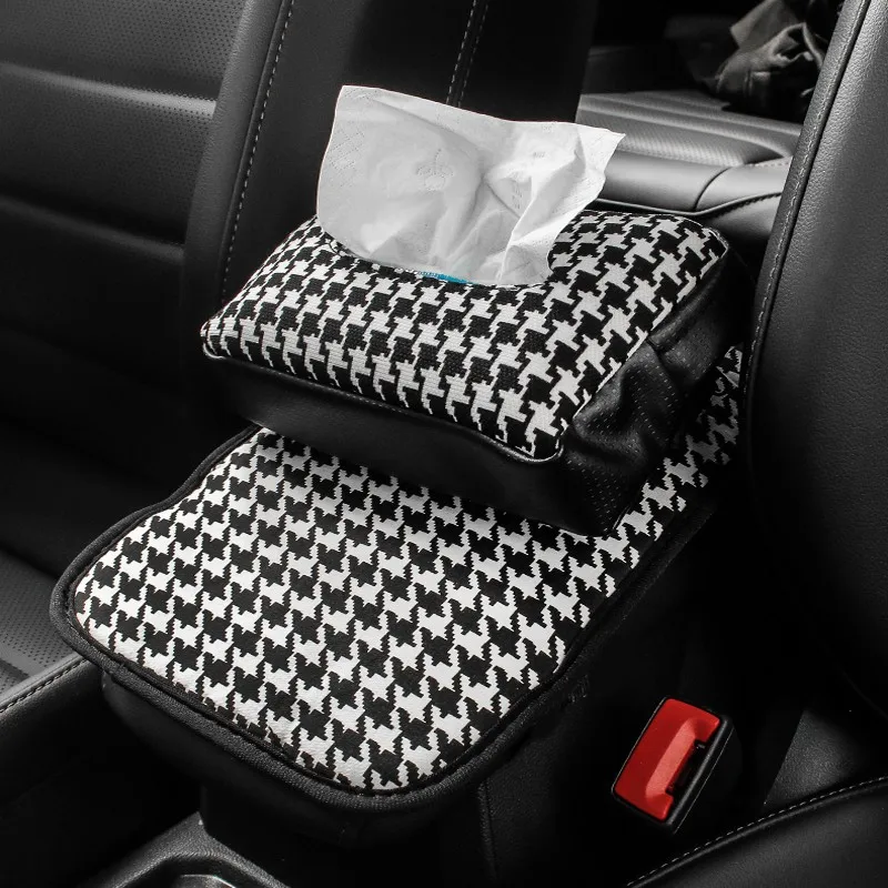 Universal Car Armrest Box Cover Pad Houndstooth Decoration Car interior Protector for Arm Support