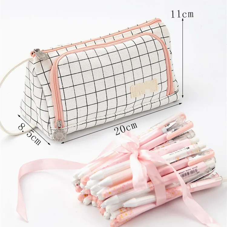 Amazon Hot Popular Large Capacity Canvas Waterproof Durable Pen Box kawaii Pencil Case Suitable For School Office