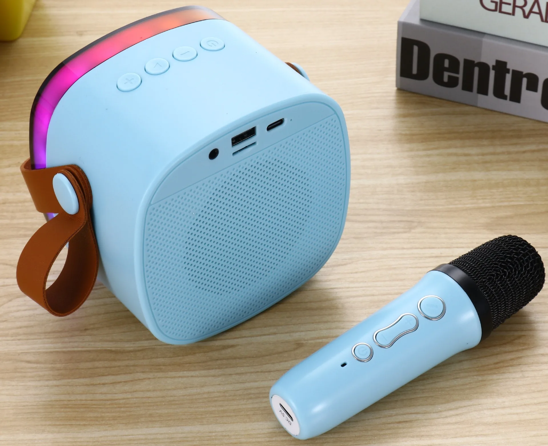 Hot selling KTV Audio portable mini wireless Bluetooth speaker with karaoke microphone outdoors