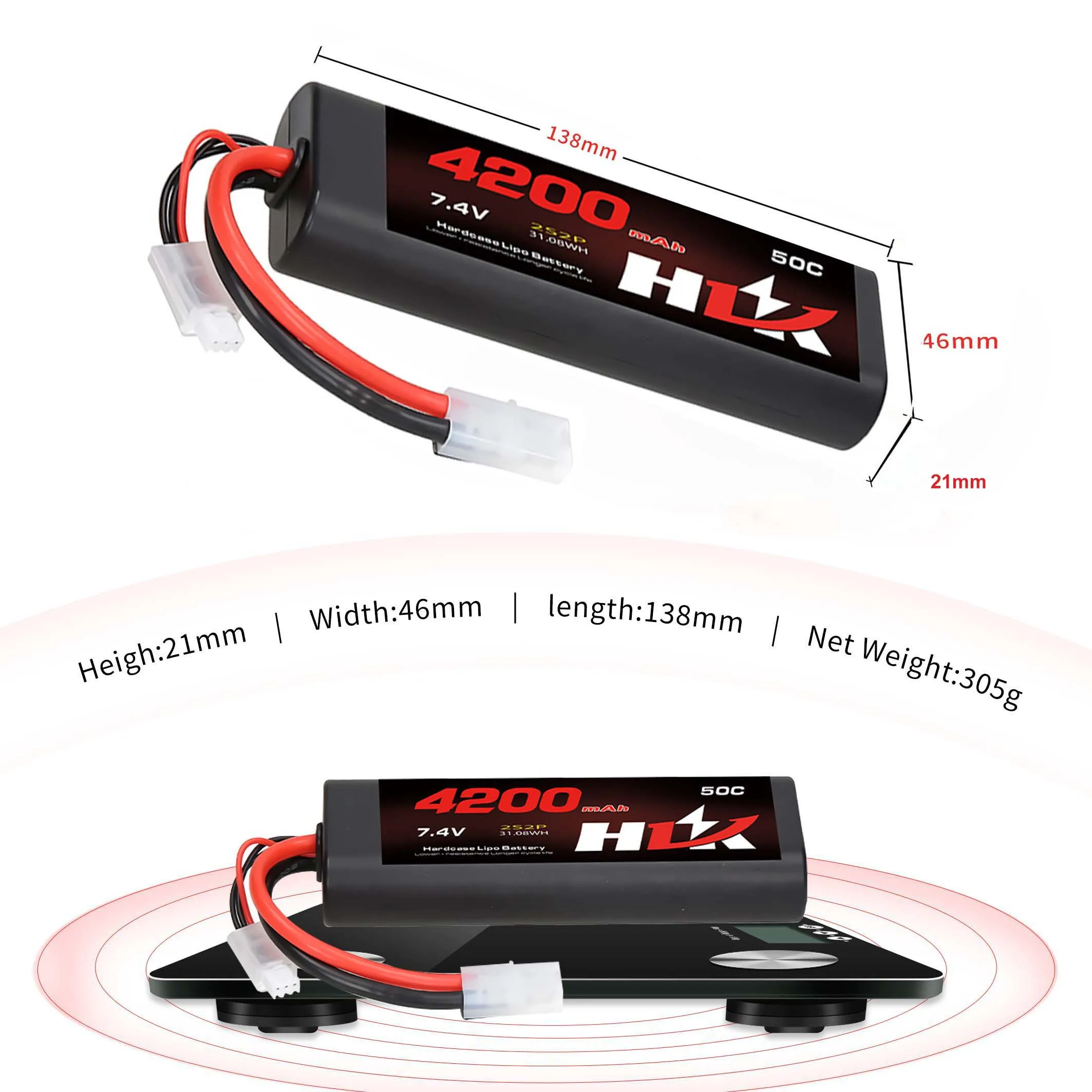 Hlk  4200Mah 7.4V 2S 50C Rc Car Battery Lipo Batteries For 1/10 Scale  Truck