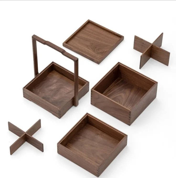 Single-layer double-layer picnic storage box wooden carrying box food tray