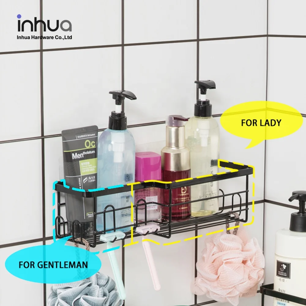 Bathroom Organizer Rack Wall Mounted Rustproof No Drilling Shower Storage Holder with 3 Sets Shower Caddy Basket