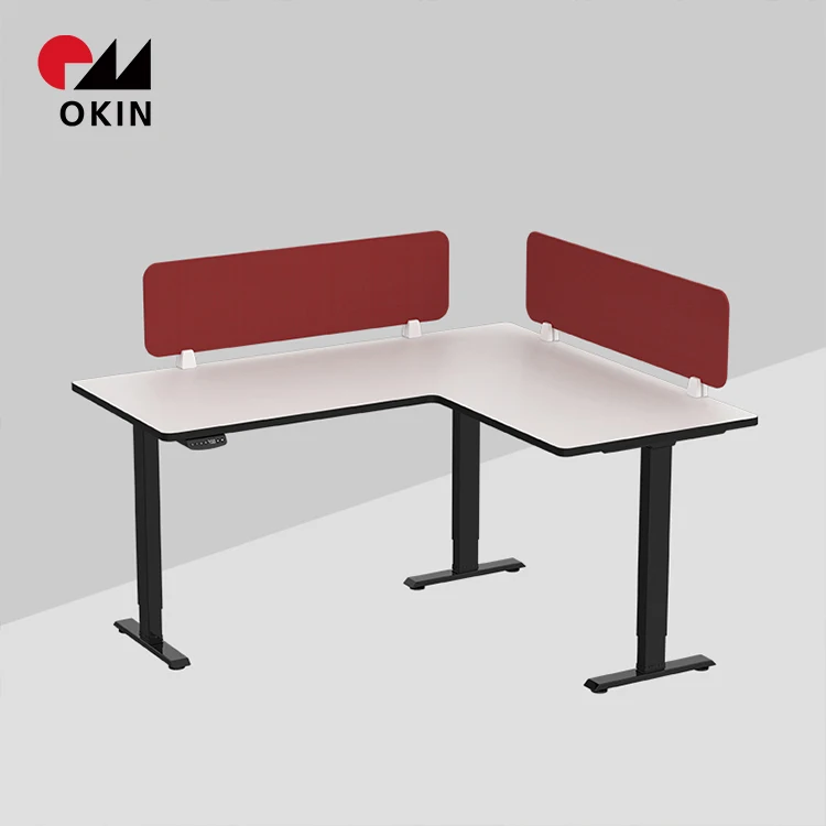 Wholesale OKIN Three Motor Two Stage L-Shaped Triple Column  Electric Height Adjustable Standing Desk Frame