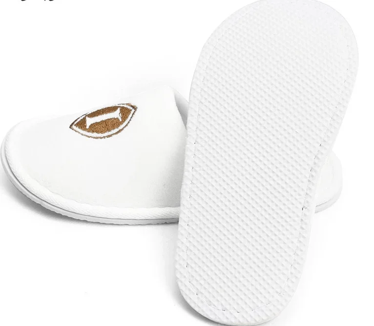 Eco-friendly Reusable White Custom Embroidery Logo Spa Boys and Girls Velour Slipper Hotel Kids Child Slippers