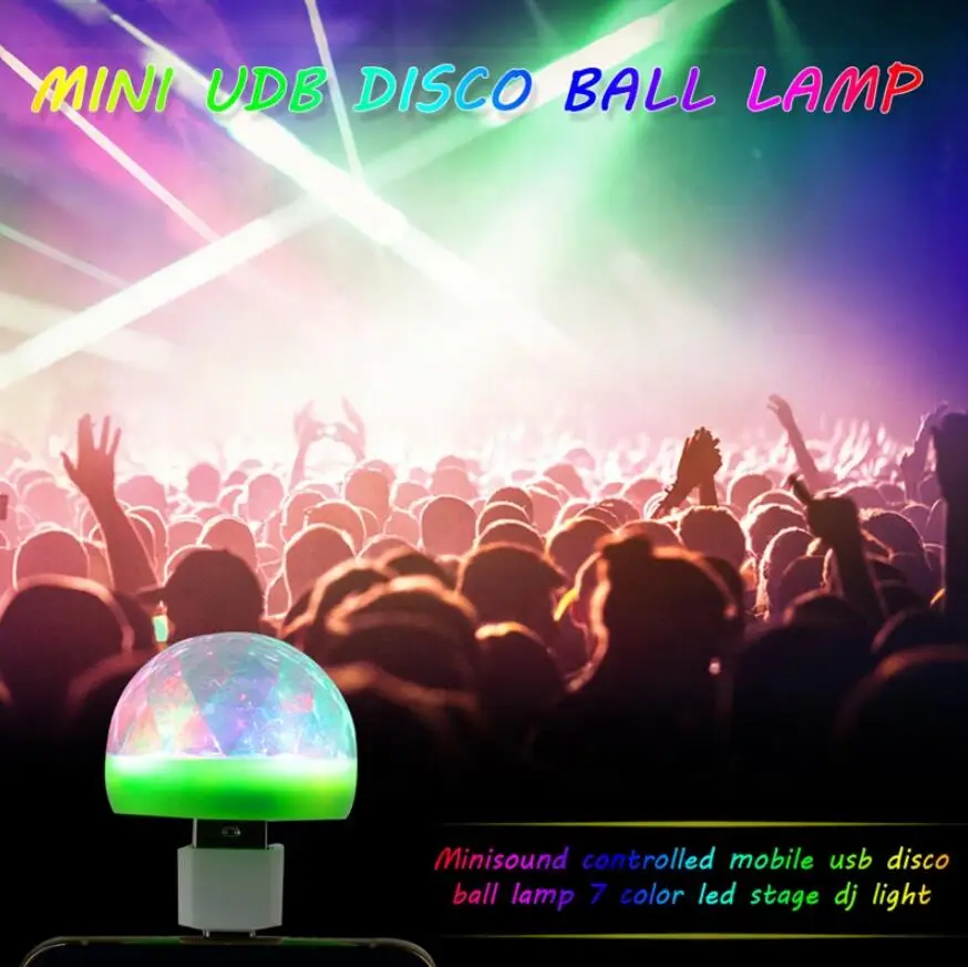 mini sound controlled mobile USB disco magic ball lamp 7 color led stage dj light can be used with Phone or any 5v USB port