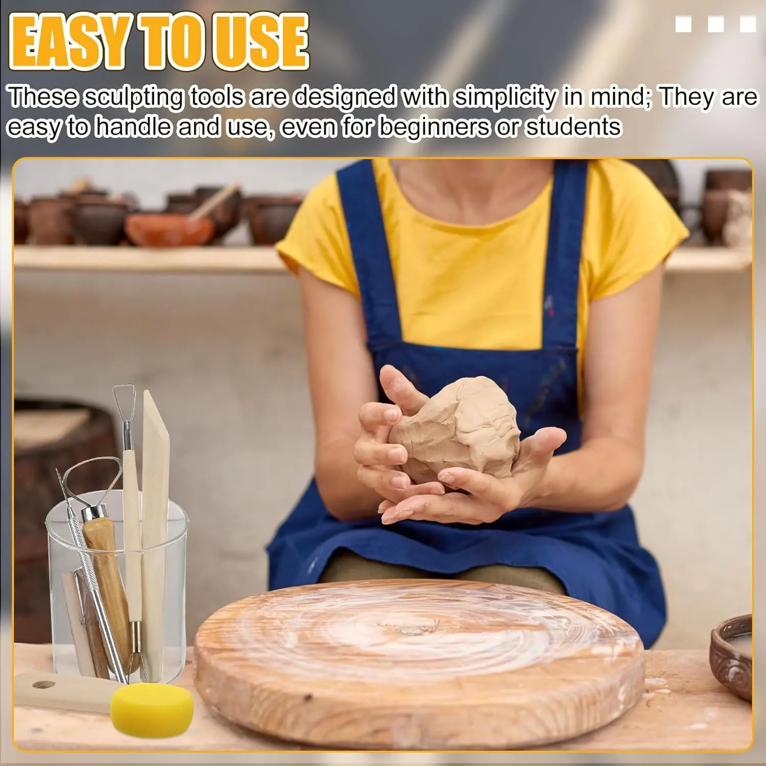 8pcs Ceramics Pottery Clay Tool Kit,Sculpting Carving Molding Tools Stainless Steel Sponge Tool,Pottery Tool Set