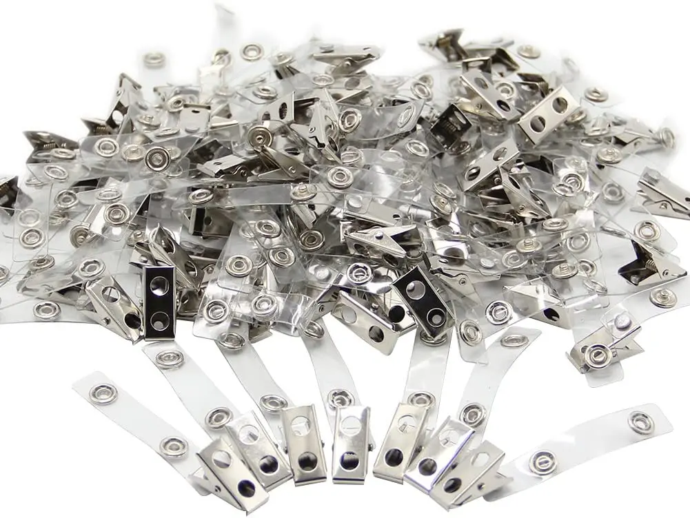  Office Stationery Plastic Name Tags Work Reel Badge Card Holder Metal Clips with Strap clear ID Clip