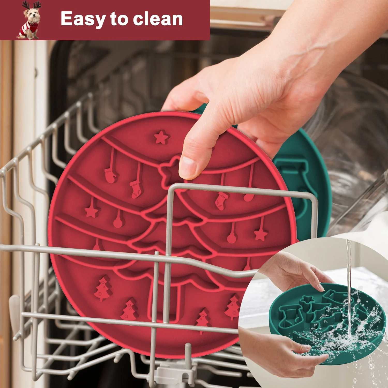 Christmas Theme Slow Feeder Dog Bowls Rounded Pet Bowls Silicone Maze Food Suction Bowl Feeders Dog Puzzle Lick Mat