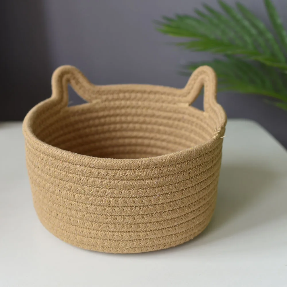 2022 new Washable Pet Bed For Indoor Cats Or Small Dogs Cotton Rope Woven Anti-slip Bottom Cat Toy Basket