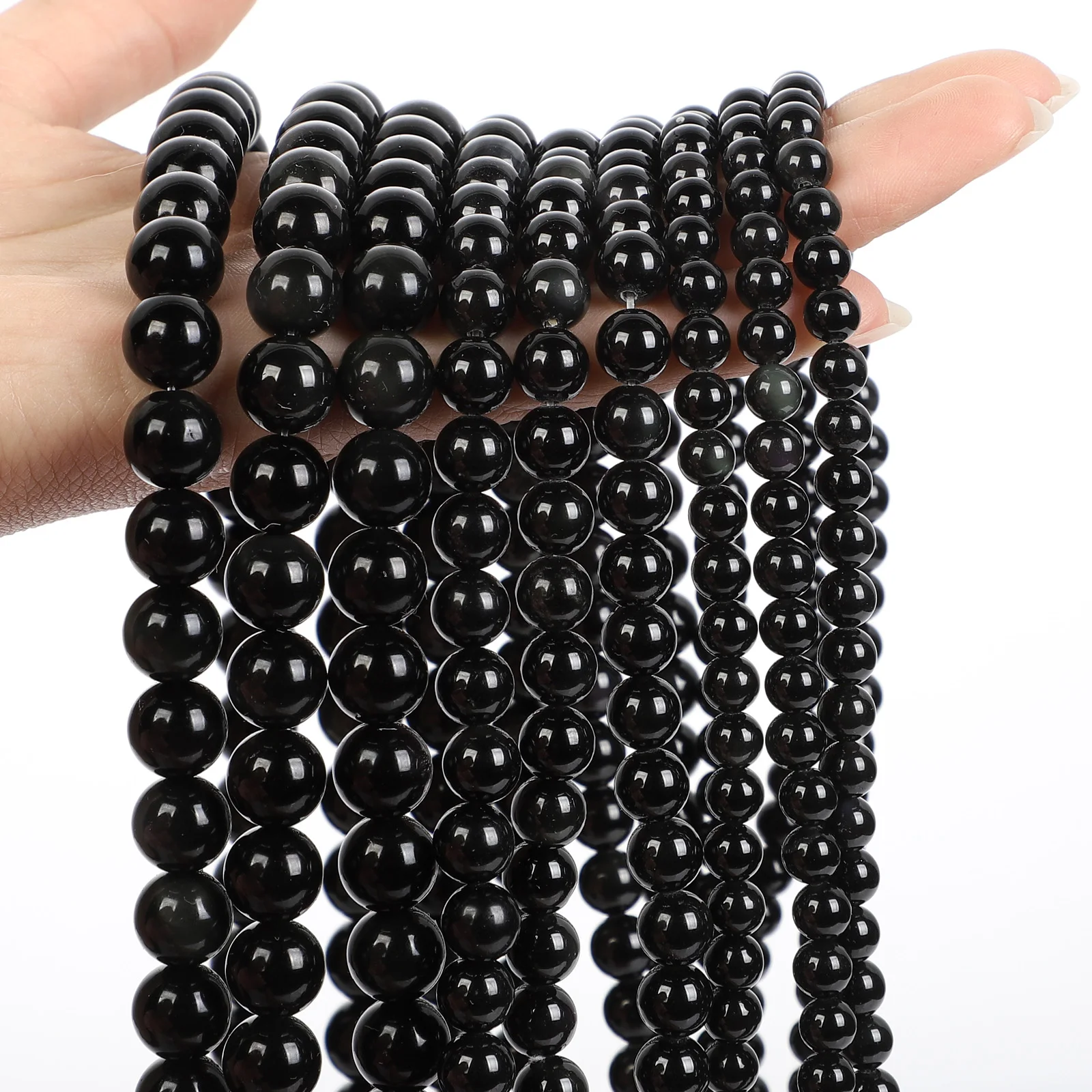 Black Obsidian Natural Stone Beads Round Loose Beads For Jewelry Making DIY Bracelets Handmade Bracelet Accessories Strand