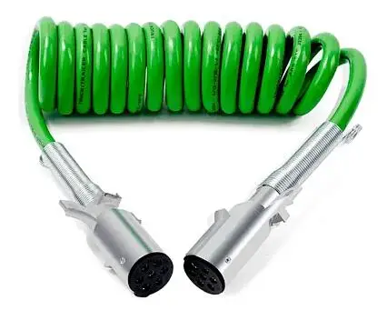 Green TPU Jacket 7 Way ABS Coiled Trailer Cable