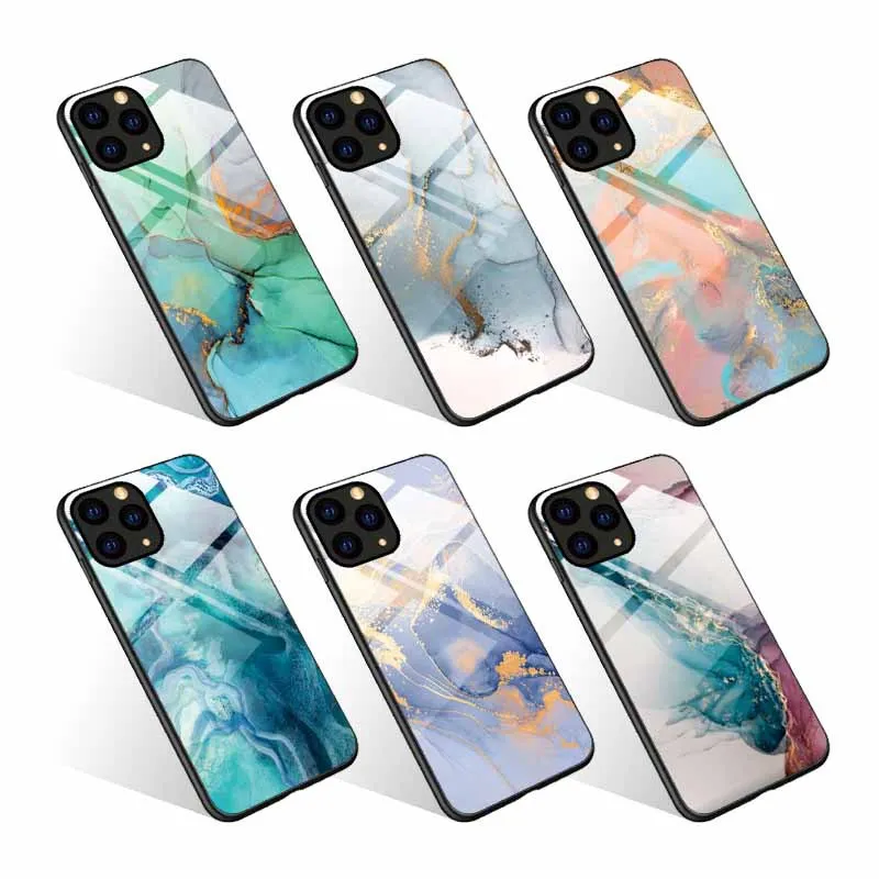 Tempered Glass TPU PC Anime Print Shiny Phone Case for iPhone 7 8 XS 11Pro Back Cover for A51 A71 A22 5G Cases
