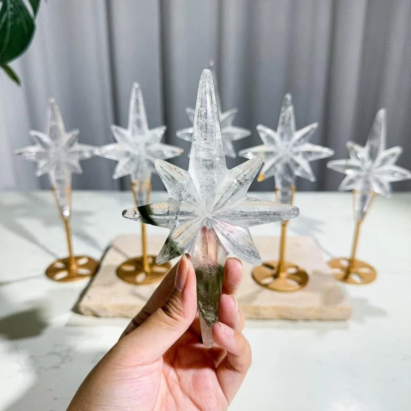 Натуральный Радужный прозрачный кварц Северная звезда кристалл Полярная Звезда большая прозрачная кварцевая резьба Кристалл Ручная Звездная Чакра Исцеление