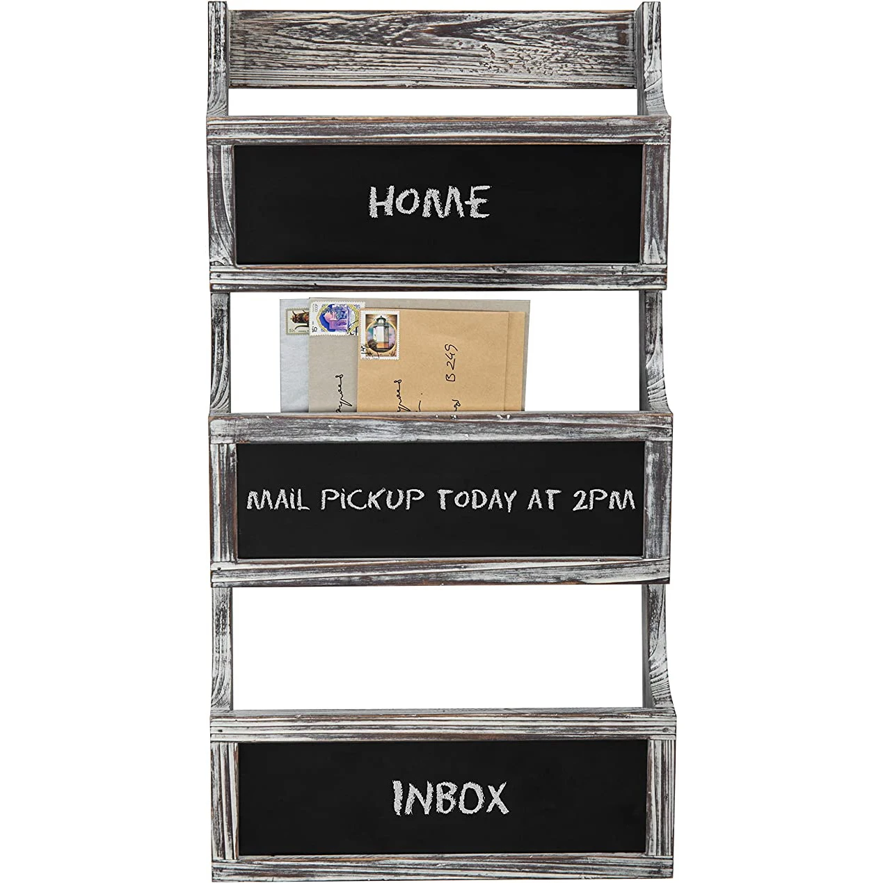 3-slot Rustic Wall Mount Magazine Holder With Blackboard Label Receive A Frame