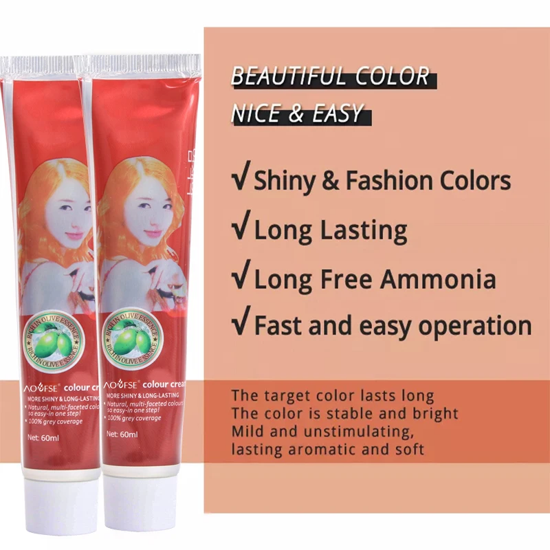 Factory Wholesale Ammonia-Free Non-Toxic Non Allergic Professional Black Hair Dye Organic Permanent 68 Colors Hair Color Cream