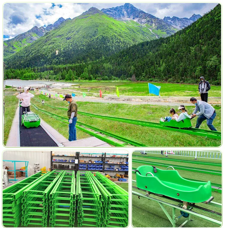 Commercial amusement park products grassland artificial ski grass skiing car rainbow slide slope long slide on track
