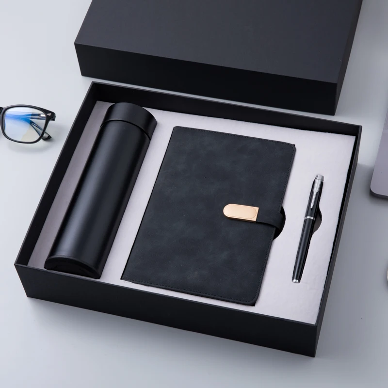 Custom luxury PU Leather Notebook Gift Box Set Business Gift Thermos Cup coproate Gift Set With Pen And flask water bottle