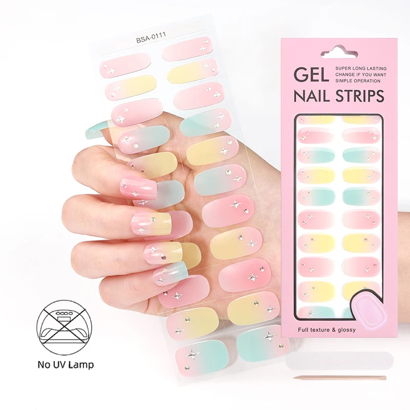 China factory OEM service Latest design Three-dimensional drill decorate no-baked gel nail sticker harden without UV lamp