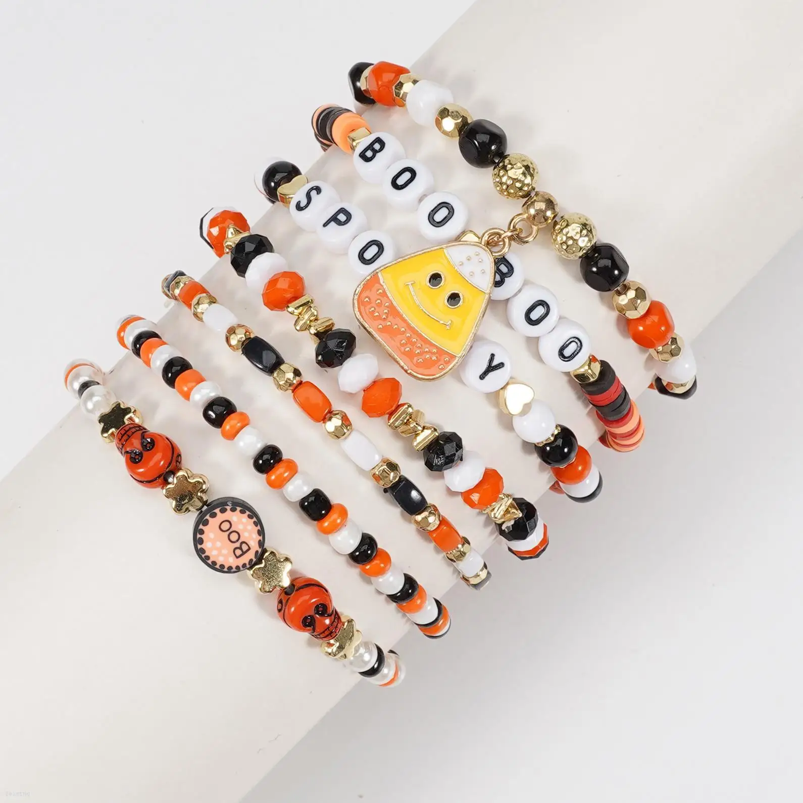 FM Halloween bracelet Corn Kernels Pirate Ghost Pendant Polymer clay beaded party holiday