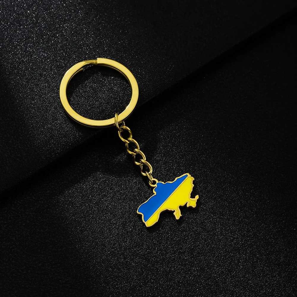 Заводская нержавеющая сталь эмаль Украинская карта страны флаг брелок 18 карат позолоченный эмалированный Украины подвесная цепочка для ключей