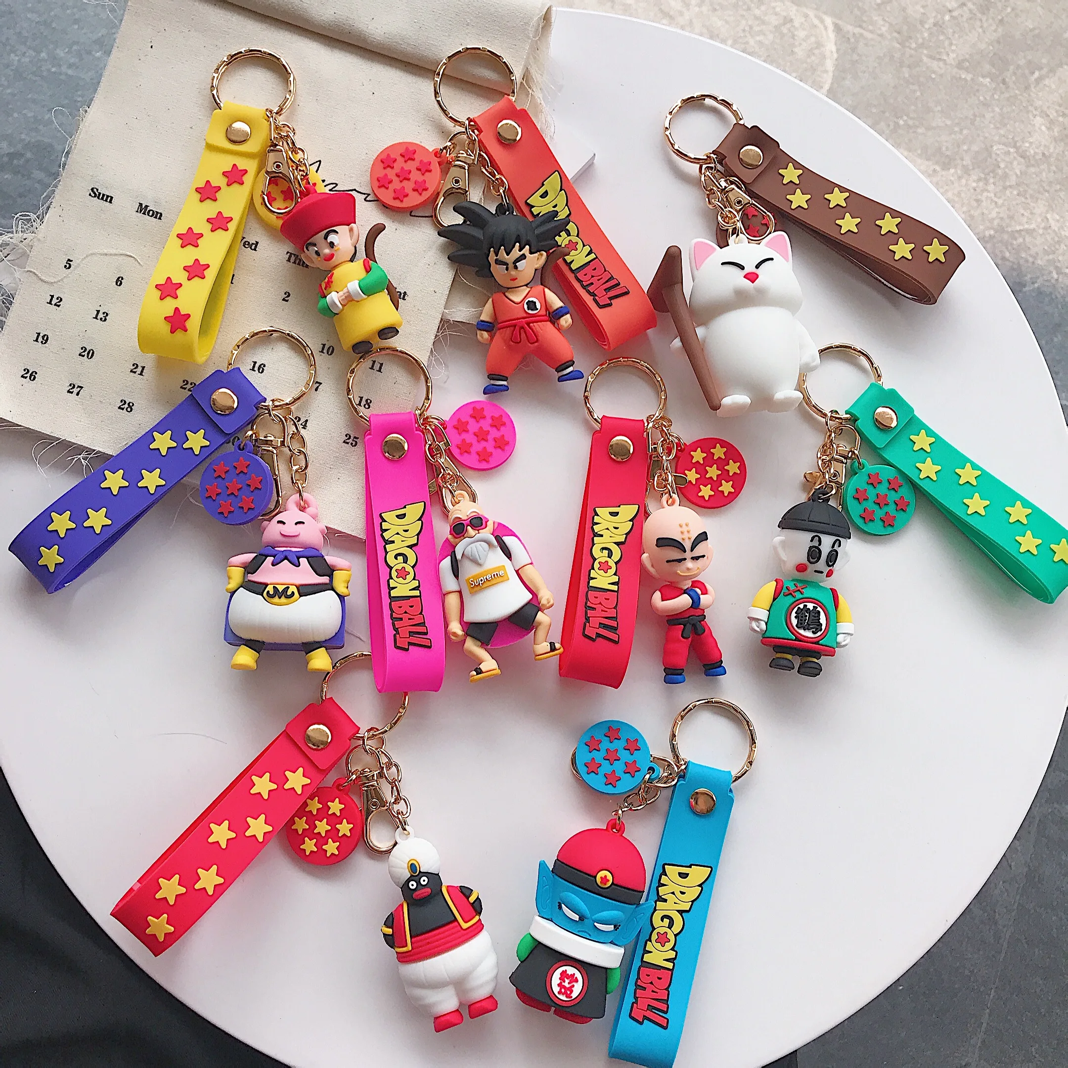 Hot sale cute Anime Key chains dragon ball action figure toys rubber Letter Keychain Son Goku Bulma Oolong Yamcha