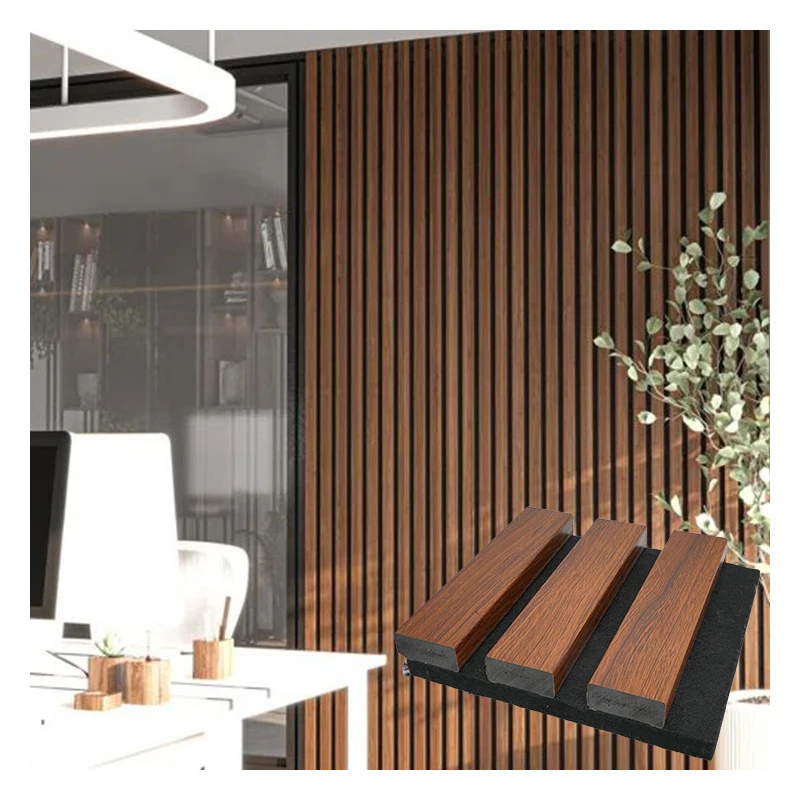 Modern Design Sound Absorption Polyester Fiber MDF Wooden Slat Acoustic  Wall Panel