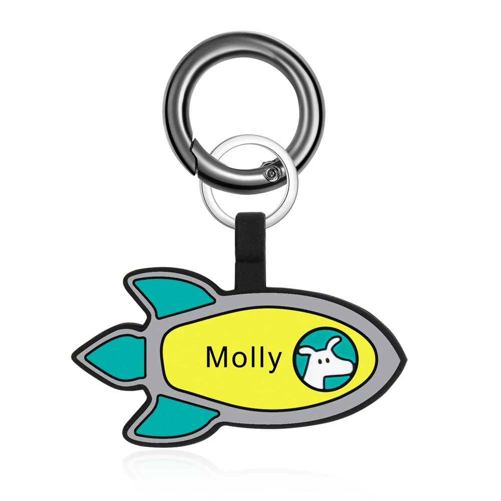 Personalized Name Dog ID Tag Double Sided Rocket Shape Silicone Dog Tags Waterproof