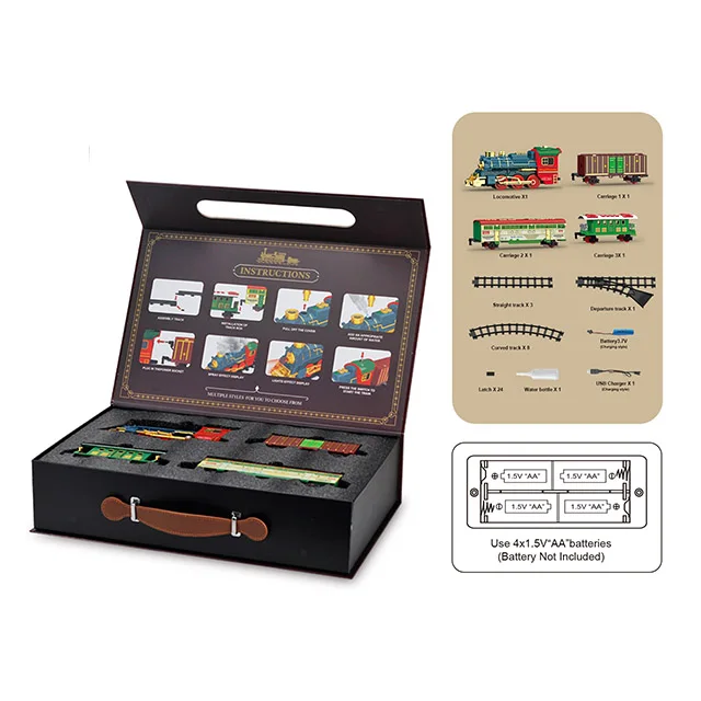 Classic steam electric train toy rail train with music light christmas toys gift box