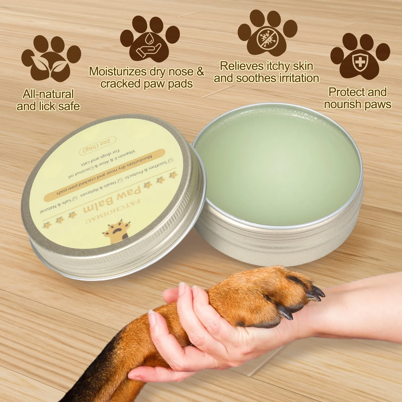 FATCHOIMAU Bee Wax Based Eco Friendly Coconut Oil Based Dog Paw Moisturize Nose Crack Care Balm Organic Pet Paw Balm