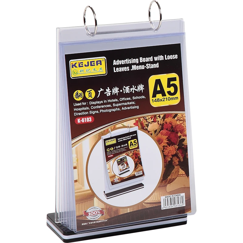 KEJEA factory price page turning menu stand flip sign holder A6 horizontal