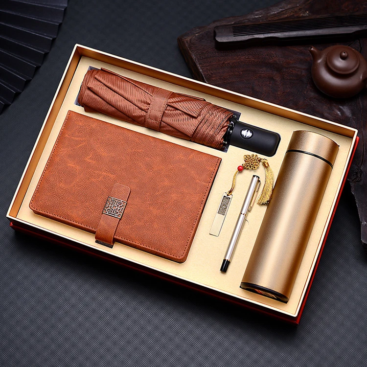 High End Gift Set Corporate Luxury Gift Promotion Items Notebook Umbrella Vacuum Flask Usb Flash Drive Power Bank