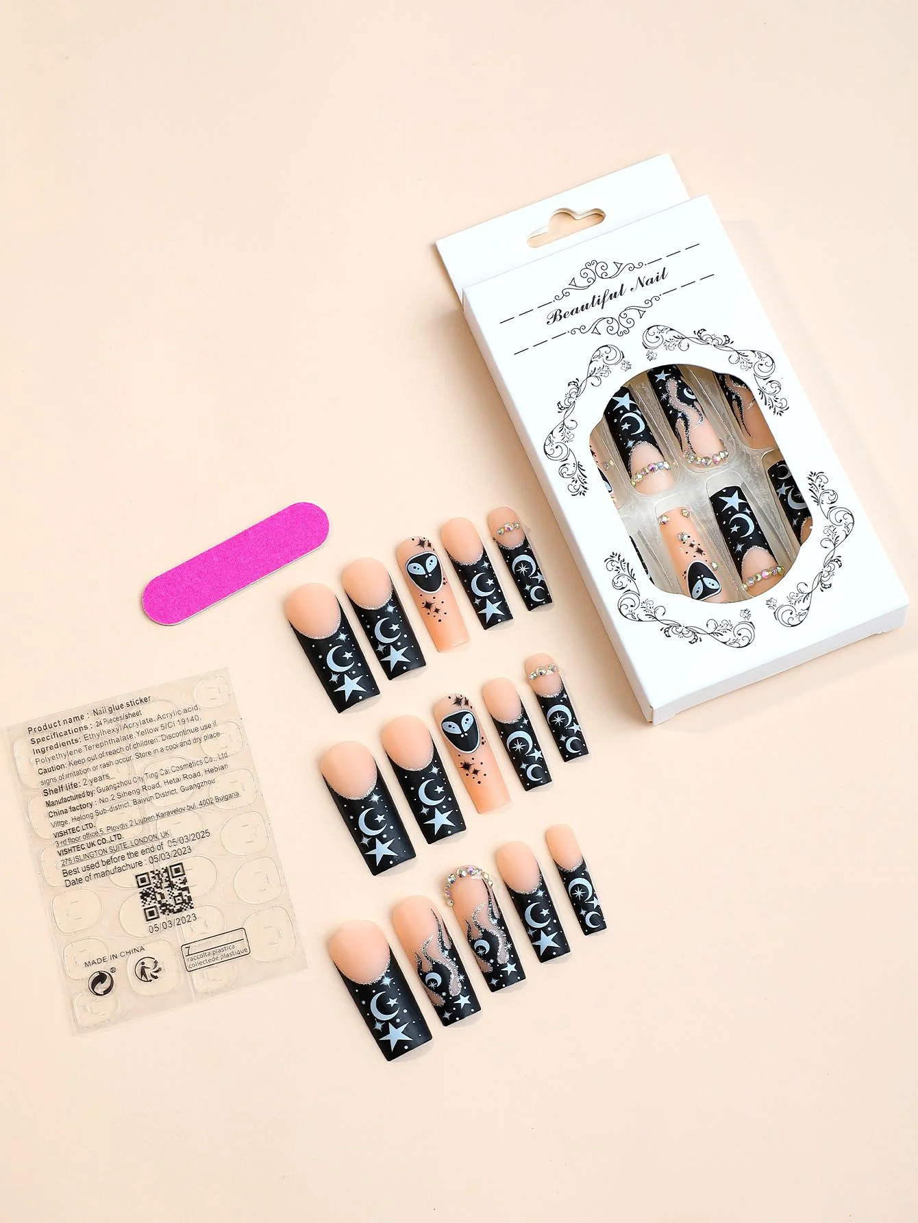 24 Pcs/box Fashion Art Fakes Nails Acrylic Tips Press On Nails Wholesale Cross Star Artificial Fingernails False Nails
