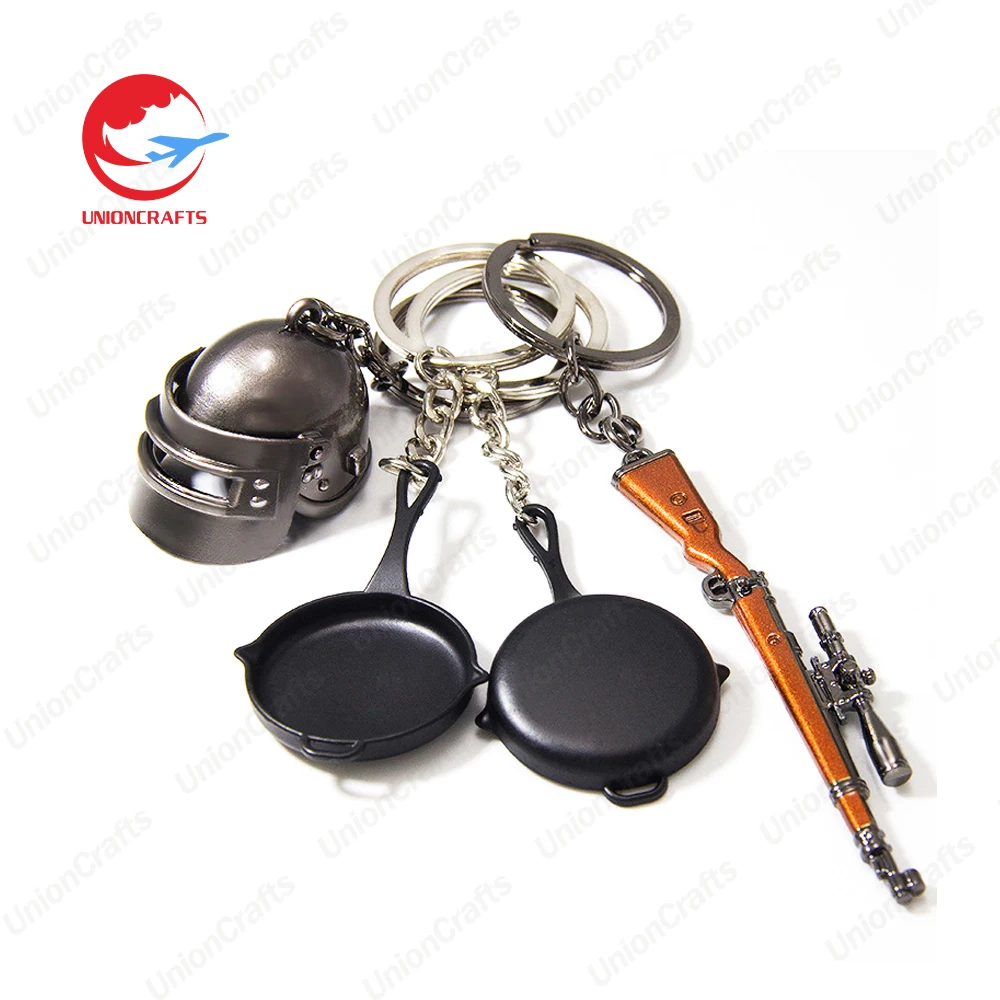 Wholesale Promotional Custom Metal Game Toys Keychain Gun Helmet Model 3D Mini PKM Metal Key Chains
